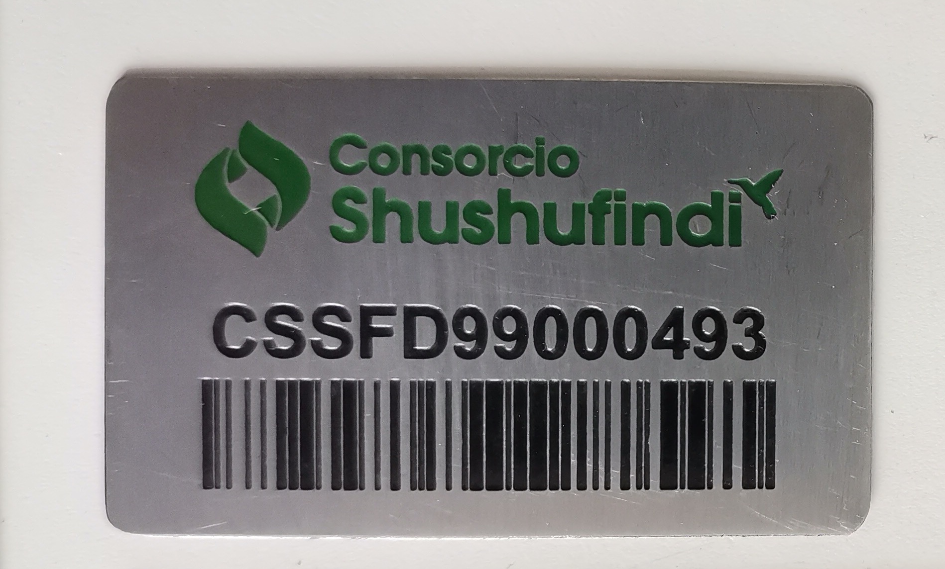 Placa con código de barras para Consorcio Shushufindi
