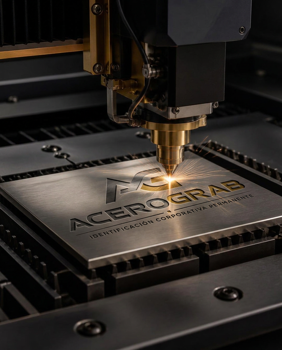 Placa de acero inoxidable grabada en bajo relieve con infill negro